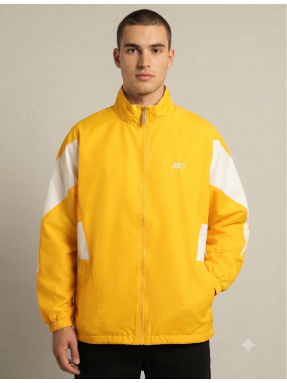 Men's Asics Lined Windbreaker Jacket Size L Yellow and White
